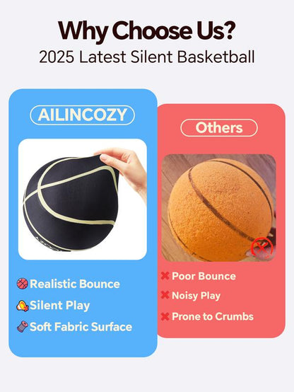 Silent Indoor Basketball with Colorful Fabric-Covered, No Inflation Needed, Noise-Free, Not Vacuum Compressed, High Bounce, Safe for Kids & Adults, Perfect for Home Training & Father'S Day Parent-Child Gift