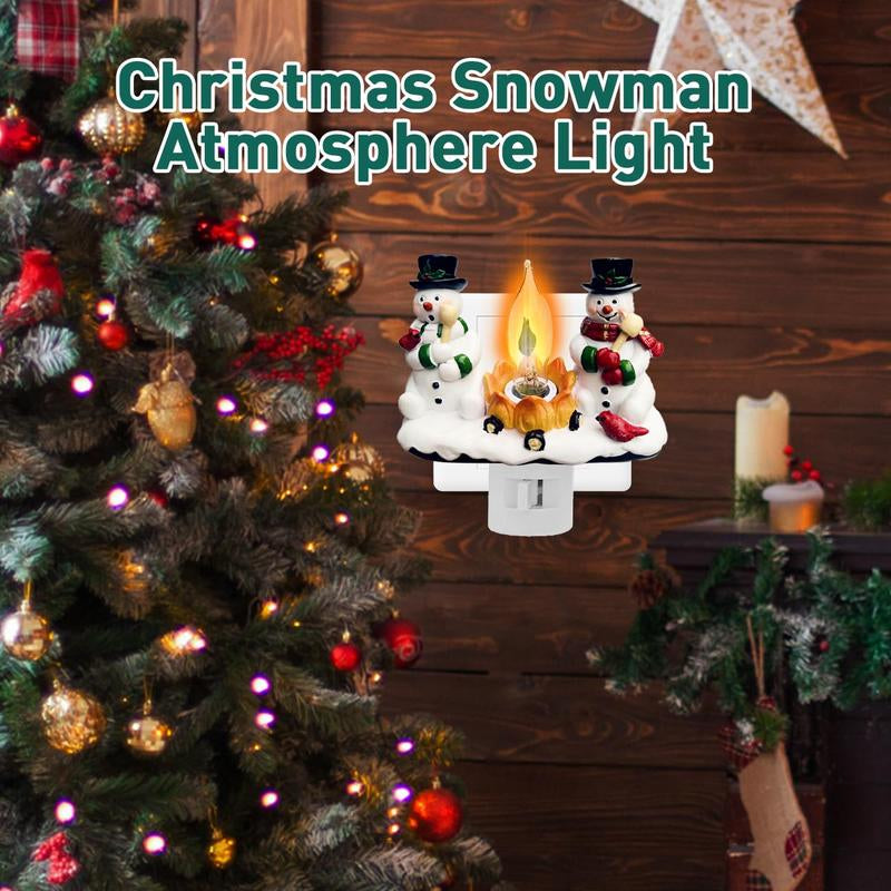 Christmas Gift, Snowman Bonfire Night Light, about 4.33*4.13 Inches Resin Rotating Plug Christmas Night Light with Flame Flickering Effect, Suitable for Children'S Room, Corridor, Living Room, Staircase Decoration