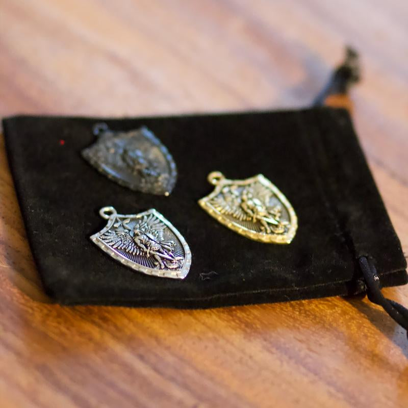 King David Psalm 27:1 Engraved Shield Necklace Unisex Stainless Steel 22" Chain St Micheal Shield