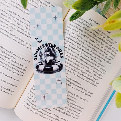 Retro Book Girl Summerween Bookmarks - 7.5”X2.25” Lightweight Nostalgic Design for Book Lovers - One Sided with Shop Stamp on Back - Laminated on Card Stock