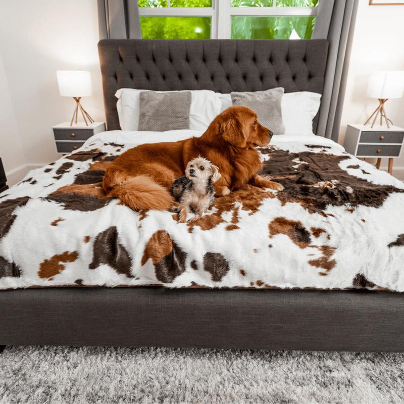 Pupprotector Waterproof Luxury Faux Fur Washable Dog Throw Blanket, 60" L X 50" W, Brown Faux Cowhide