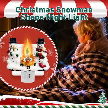Christmas Gift, Snowman Bonfire Night Light, about 4.33*4.13 Inches Resin Rotating Plug Christmas Night Light with Flame Flickering Effect, Suitable for Children'S Room, Corridor, Living Room, Staircase Decoration