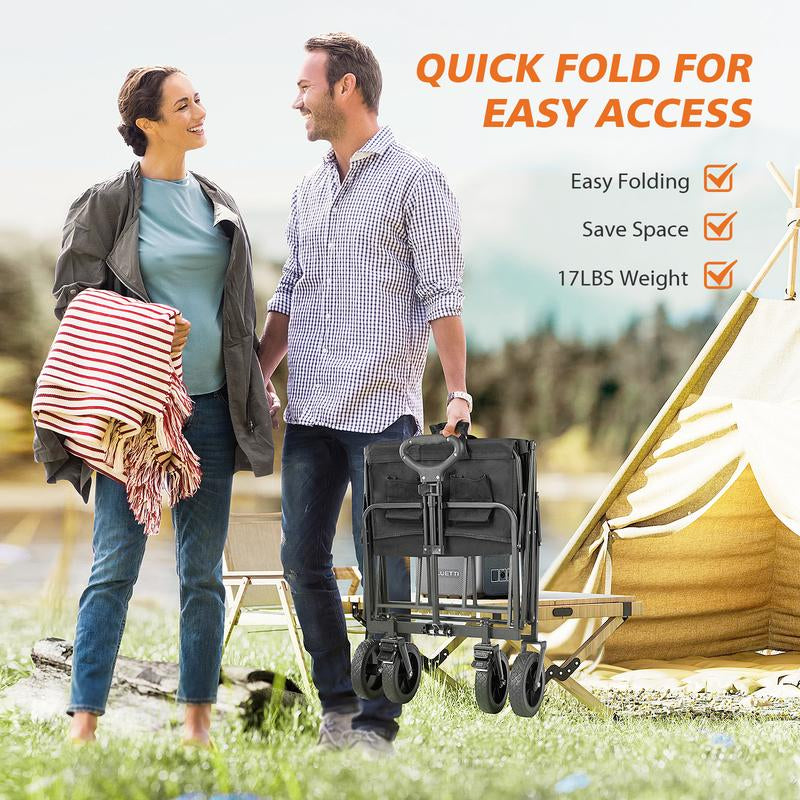 Collapsible Foldable Wagon Cart, Large Capacity Garden Beach Cart with All-Terrain Wheels, with Drink Holders for Shopping Sports Camping