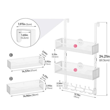 Over the Door Hooks Organizer - Multi-Functional Door Hanger with 16 Hooks & 2 Mesh Baskets, Long over Door Coat Rack for Bathroom, Bedroom, Living Room, Home Door Storage Organizer