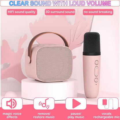 Mini Karaoke Machine for Kids Adults, Portable Bluetooth Speaker with 2 Wireless Microphones,Toys Birthday Gifts for Girls Ages 4, 5, 6, 7, 8,9,10,11,12+ Family Home Party, Birthday Party