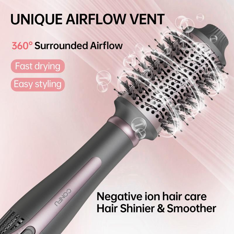 CONFU Thermal Brush Blow Dryer for Blowout Look, Heated Comb, Multifunctional Blow Dryer Brush Hot Air Brush Four in One with Oval Barrel Heated round Brush Makes Hair Smoother, Salon Quality Hair Dryer Wand, Travel Home Fast Heating Electric Hairstyling