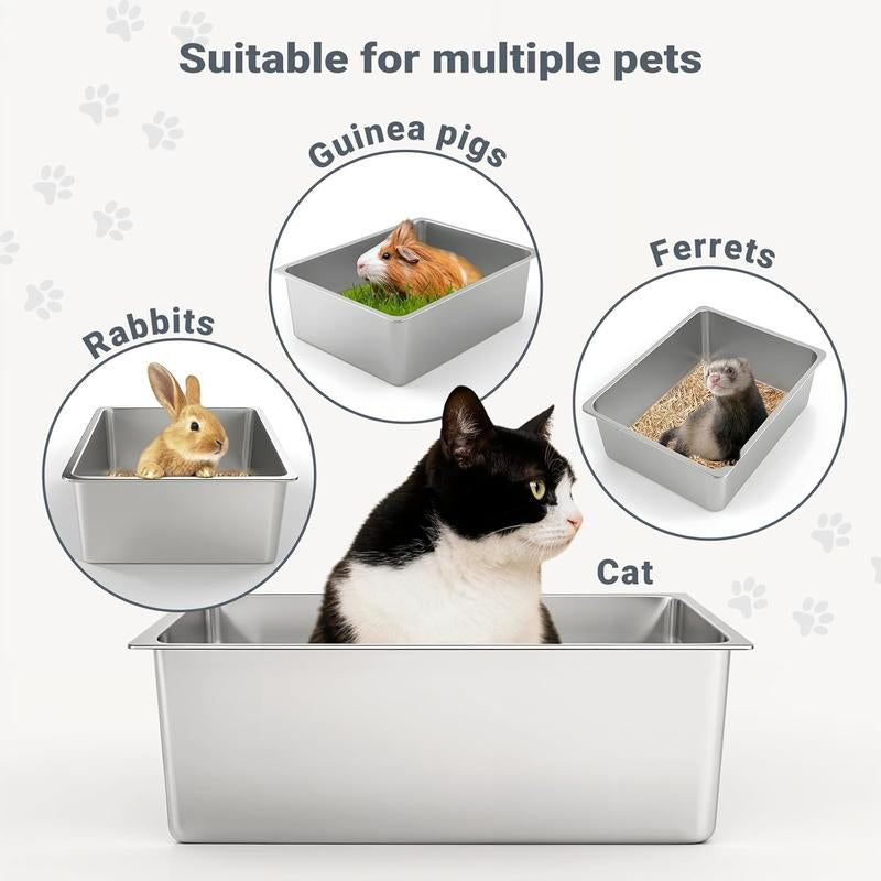 Metal High Sided Cat Litter Box - Large Indoor Tray for Kitten, Kitty, Rabbit - Non Stick, No Smell, Easy to Clean