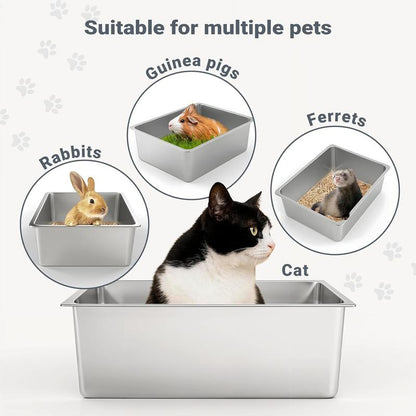 Metal High Sided Cat Litter Box - Large Indoor Tray for Kitten, Kitty, Rabbit - Non Stick, No Smell, Easy to Clean