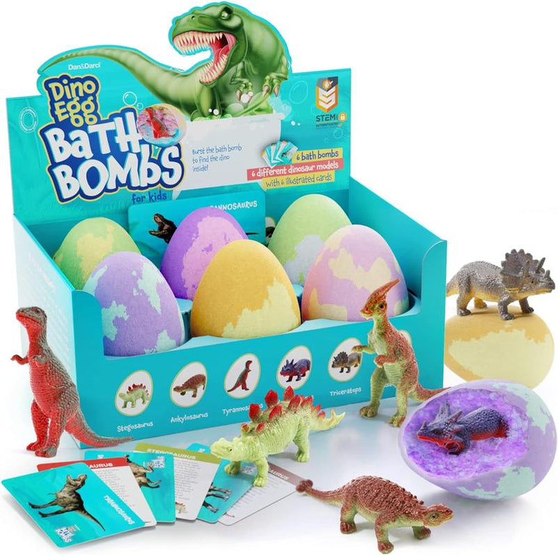 Dan&Darci Surprise Dinosaur Egg Kit - Kids Water Activity Toy with Dino Figures inside Bath Bombs Fun STEM Learning Game
