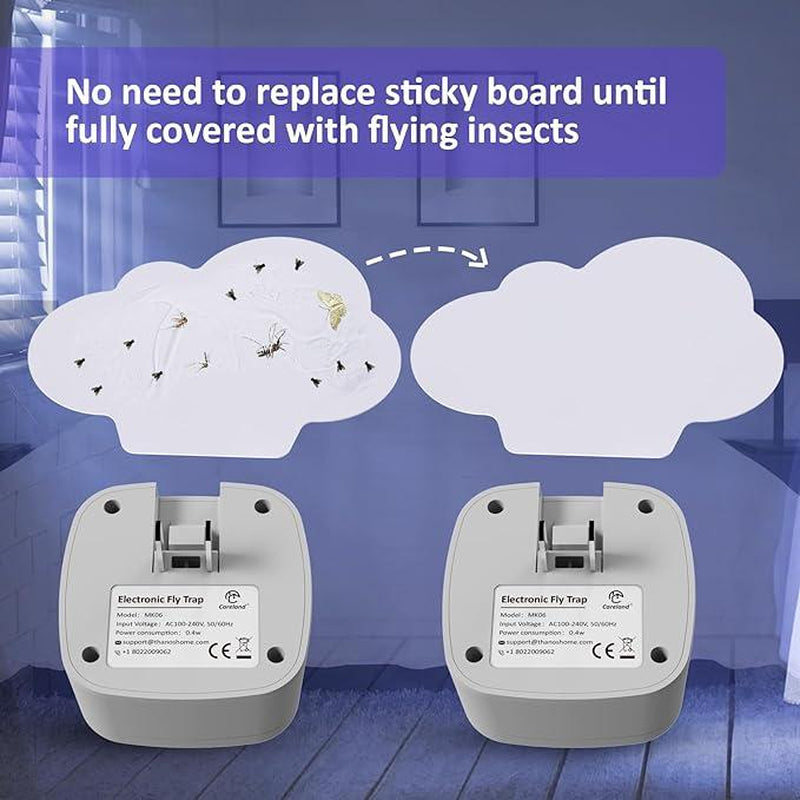 Careland Electronic Flying Insect Trap Plug In, Flea Mosquito Fly Trap for Home Office, Gnat Moth Bug Catcher with Night Light UV Attractant and Sticky Boards