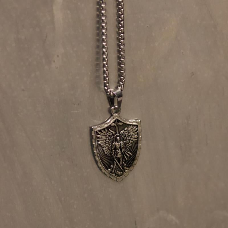 King David Psalm 27:1 Engraved Shield Necklace Unisex Stainless Steel 22" Chain St Micheal Shield