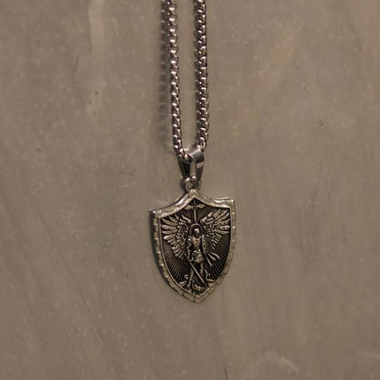King David Psalm 27:1 Engraved Shield Necklace Unisex Stainless Steel 22" Chain St Micheal Shield