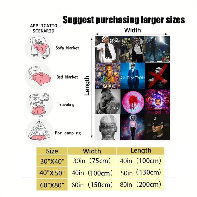 Chris Brown Blanket Album Cover for Fans Warm Cozy Flannel Blankets Throw Merch for Home Decor Bed Sofa Living Room for All Season