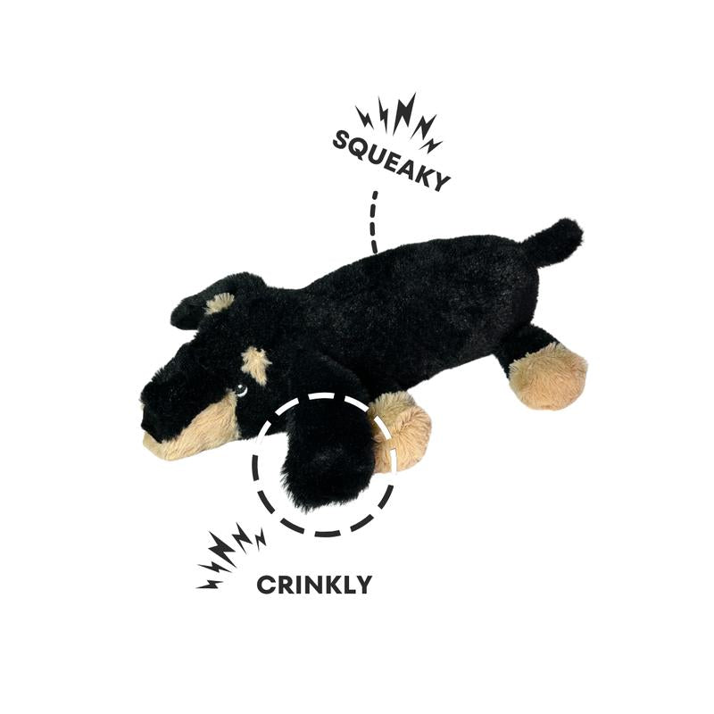 Sleeping Booties - the Weens X Patchwork Pet - Super Soft Plush Dog Toy, Squeaky, Crinkly Sound, Dachshund Plushie - 12"