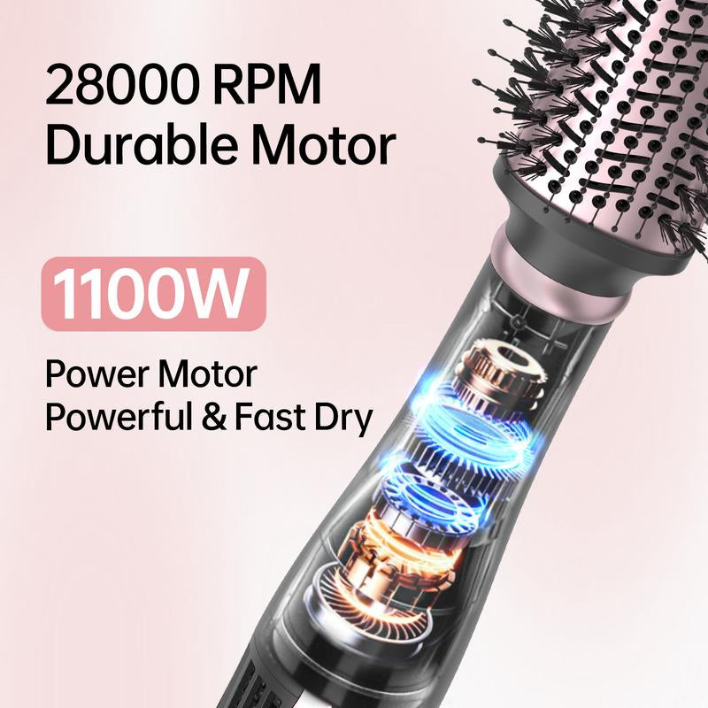 CONFU Thermal Brush Blow Dryer for Blowout Look, Heated Comb, Multifunctional Blow Dryer Brush Hot Air Brush Four in One with Oval Barrel Heated round Brush Makes Hair Smoother, Salon Quality Hair Dryer Wand, Travel Home Fast Heating Electric Hairstyling