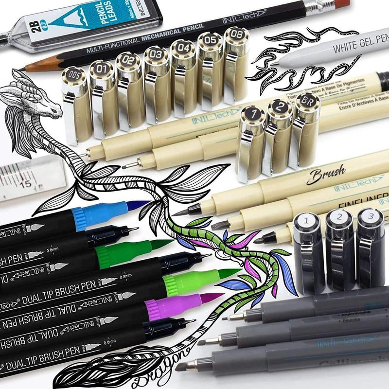 Fine Point Pen and Brush Pens Dual Tip Markers Set - 36 Pieces Art Supplies