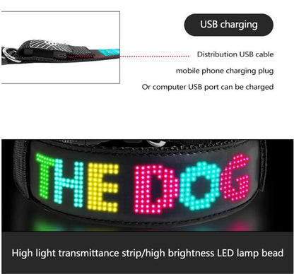 Programmable LED Collar Flashing Light up Rechargeable Pet Dog Safety Collar Glow in the Dark Light-Up Neck Loop (Full Color) Dog Collar Led Dog