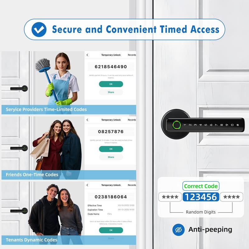 Biometric Fingerprint Door Lock Smart Keyless Entry Door Knob with Keypad for Bedroom Home Hotel Office Apartment Black with App Control