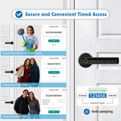Biometric Fingerprint Door Lock Smart Keyless Entry Door Knob with Keypad for Bedroom Home Hotel Office Apartment Black with App Control