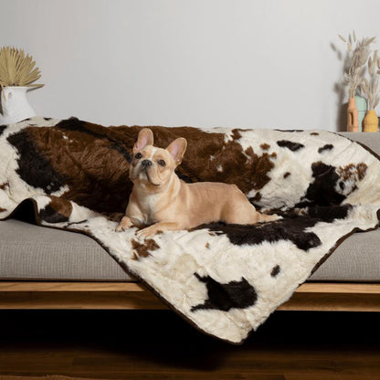 Pupprotector Waterproof Luxury Faux Fur Washable Dog Throw Blanket, 60" L X 50" W, Brown Faux Cowhide