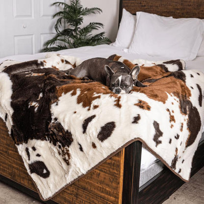 Pupprotector Waterproof Luxury Faux Fur Washable Dog Throw Blanket, 60" L X 50" W, Brown Faux Cowhide