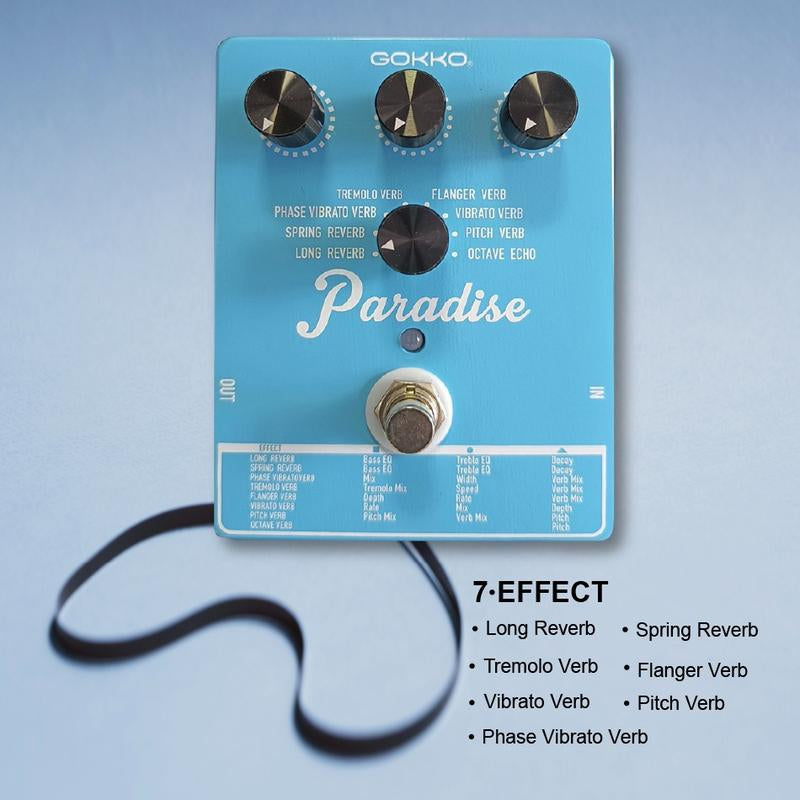 #Fathersdaygifts GOKKO Versatile Reverb Mini Amp Portable Music Audio Guitar Effects FX Amplifier – Paradise Multi-Reverb Pedal with 8 Reverb Effects, EQ & Modulation Controls | Versatile Sound Shaping for Guitar & Bass | 9V DC Power Supply