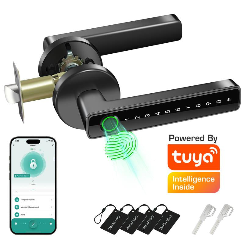 Biometric Fingerprint Door Lock Smart Keyless Entry Door Knob with Keypad for Bedroom Home Hotel Office Apartment Black with App Control