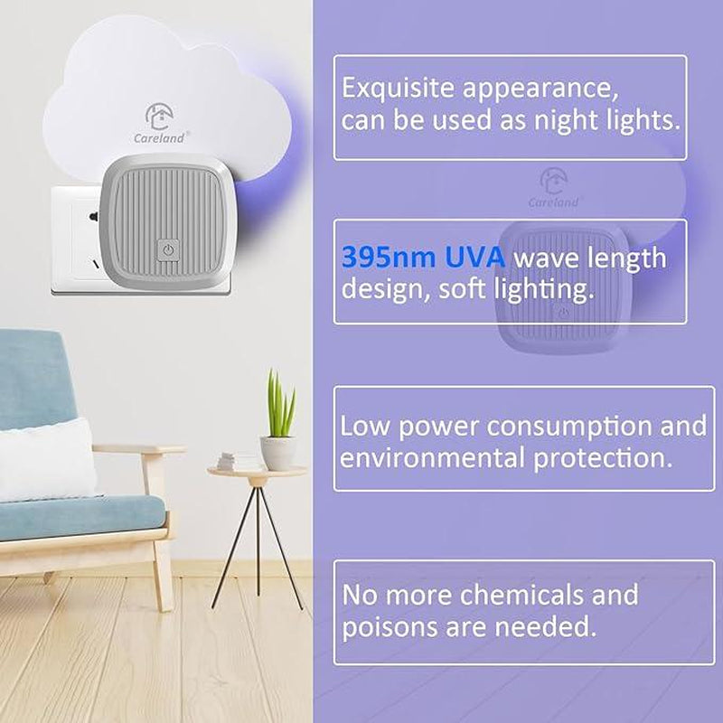 Careland Electronic Flying Insect Trap Plug In, Flea Mosquito Fly Trap for Home Office, Gnat Moth Bug Catcher with Night Light UV Attractant and Sticky Boards