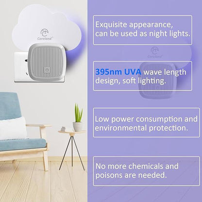 Careland Electronic Flying Insect Trap Plug In, Flea Mosquito Fly Trap for Home Office, Gnat Moth Bug Catcher with Night Light UV Attractant and Sticky Boards