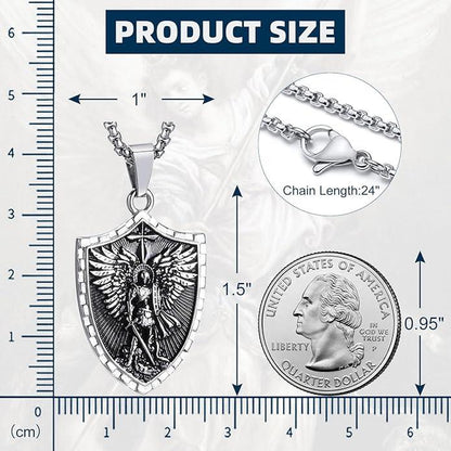 King David Psalm 27:1 Engraved Shield Necklace Unisex Stainless Steel 22" Chain St Micheal Shield