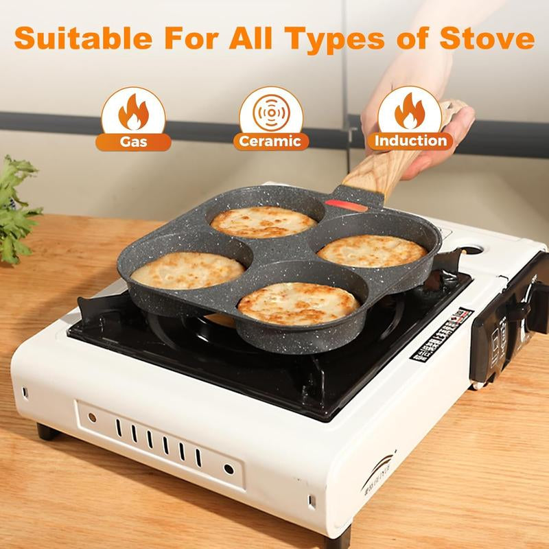4-Cup Egg Pan Nonstick Healthy Aluminum Omelette Breakfast Skillet for Fried Eggs Cooker Pancakes Suitable Gas Stove &Amp; Induction Cookware