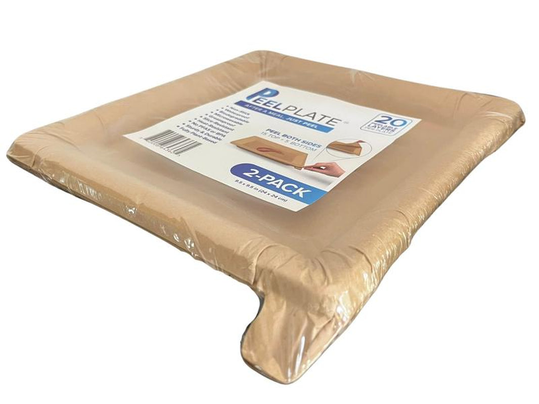 Peel Plate [2-Pack] 30 Servings [9.5In X 9.5In] 15 Servings per Plate - Fully Soakproof, Compostable & Microwavable