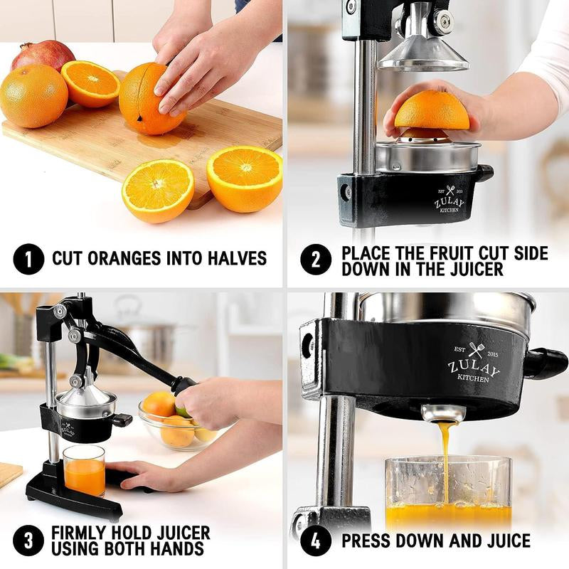Zulay Kitchen Professional Heavy-Duty Cast Iron Citrus Juicer - 5-Inch Bowl, Durable Design for Maximum Juice Extraction, Easy to Clean & Safe to Use, Lifetime Warranty - Fruit