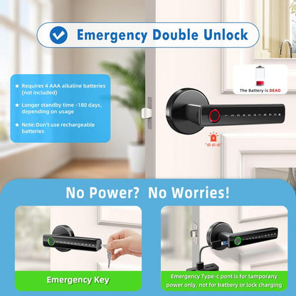 Biometric Fingerprint Door Lock Smart Keyless Entry Door Knob with Keypad for Bedroom Home Hotel Office Apartment Black with App Control