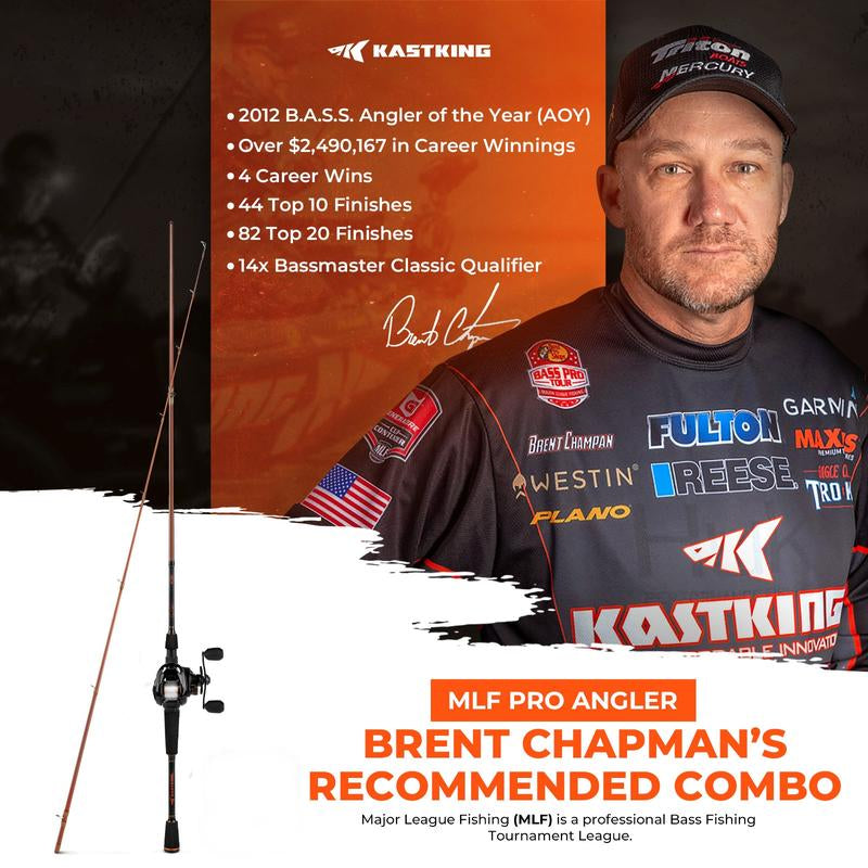 Kastking Brent Chapman Casting Rod and Reel Combo, Tailored Tackle Kits, IM6 Graphite 2Pc Blanks, 5.2:1 Gear Ratio, 9 + 1/5 + 1 Ball Bearings, Stainless Steel Guides, EVA Handles