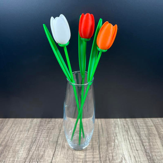 3D Printed Tulips (3-Pack) – Blue, Yellow, Pink, Orange, White, Red, and Black, 3-Tulip Bouquet, Flowers, Home Decor, Mix and Match Colors