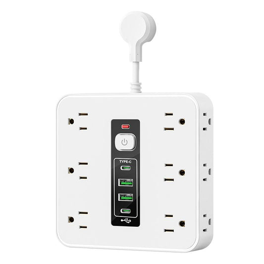 Power Strip with Surge Protection 12 AC Outlets 2 USB 2 Type-C Multifunctional Wall Outlet Extender for Office Home Travel US Plug Comprehensive Protection Flexible Installation Travel Friendly