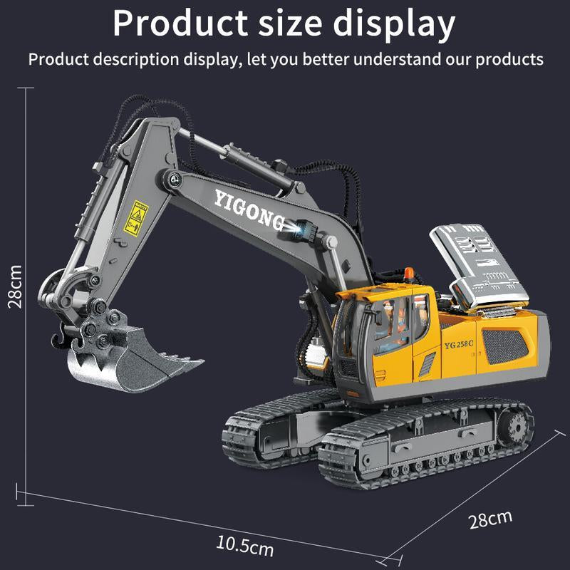 Remote Control Excavator Construction Toys for Boys,2×1200Mah RC Excavator Toy with Shovel & Light Drift