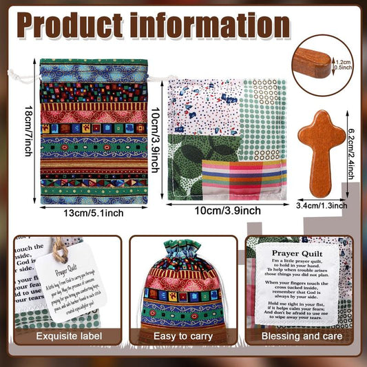 18 Pcs Pocket Prayer Quilt Set Handmade Pocket Prayer Quilt with Cross and Drawstring Bag inside Christian Gifts for Friend Family Encouragement Gift Appreciation Gifts