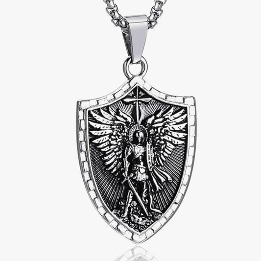 King David Psalm 27:1 Engraved Shield Necklace Unisex Stainless Steel 22" Chain St Micheal Shield