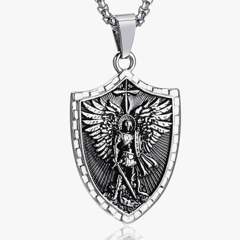 King David Psalm 27:1 Engraved Shield Necklace Unisex Stainless Steel 22" Chain St Micheal Shield
