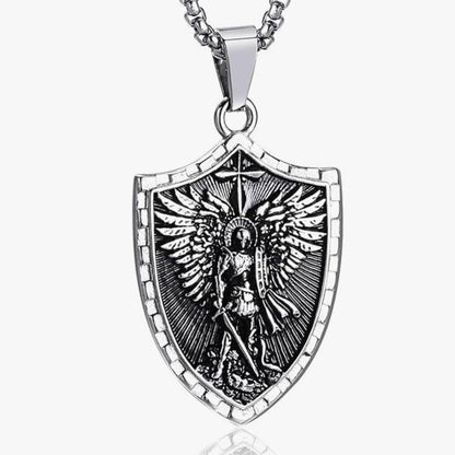 King David Psalm 27:1 Engraved Shield Necklace Unisex Stainless Steel 22" Chain St Micheal Shield
