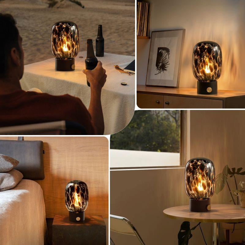 Onewish Vintage Stepless Dimmable Table Lamp with Edison Bulb - Translucent Murano Glass Nightstand Lights for Bedroom, Gift Idea for Any Time of Year.