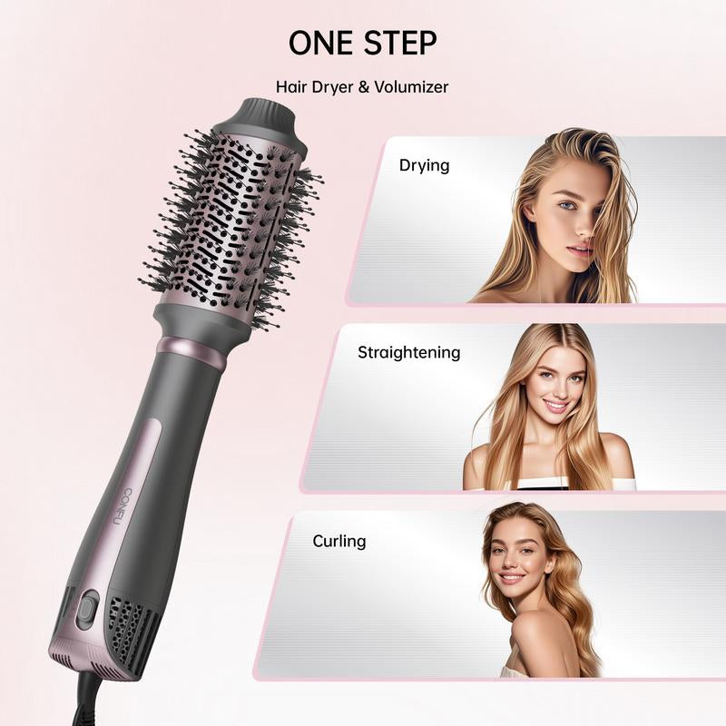 CONFU Thermal Brush Blow Dryer for Blowout Look, Heated Comb, Multifunctional Blow Dryer Brush Hot Air Brush Four in One with Oval Barrel Heated round Brush Makes Hair Smoother, Salon Quality Hair Dryer Wand, Travel Home Fast Heating Electric Hairstyling
