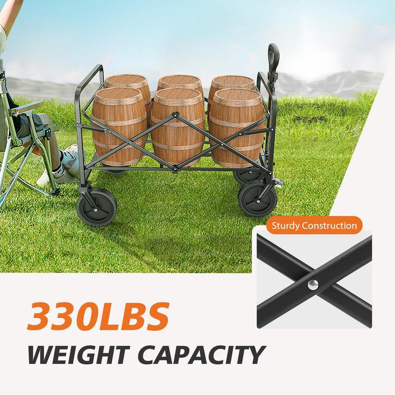 Collapsible Foldable Wagon Cart, Large Capacity Garden Beach Cart with All-Terrain Wheels, with Drink Holders for Shopping Sports Camping