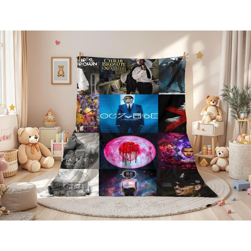 Chris Brown Blanket Album Cover for Fans Warm Cozy Flannel Blankets Throw Merch for Home Decor Bed Sofa Living Room for All Season